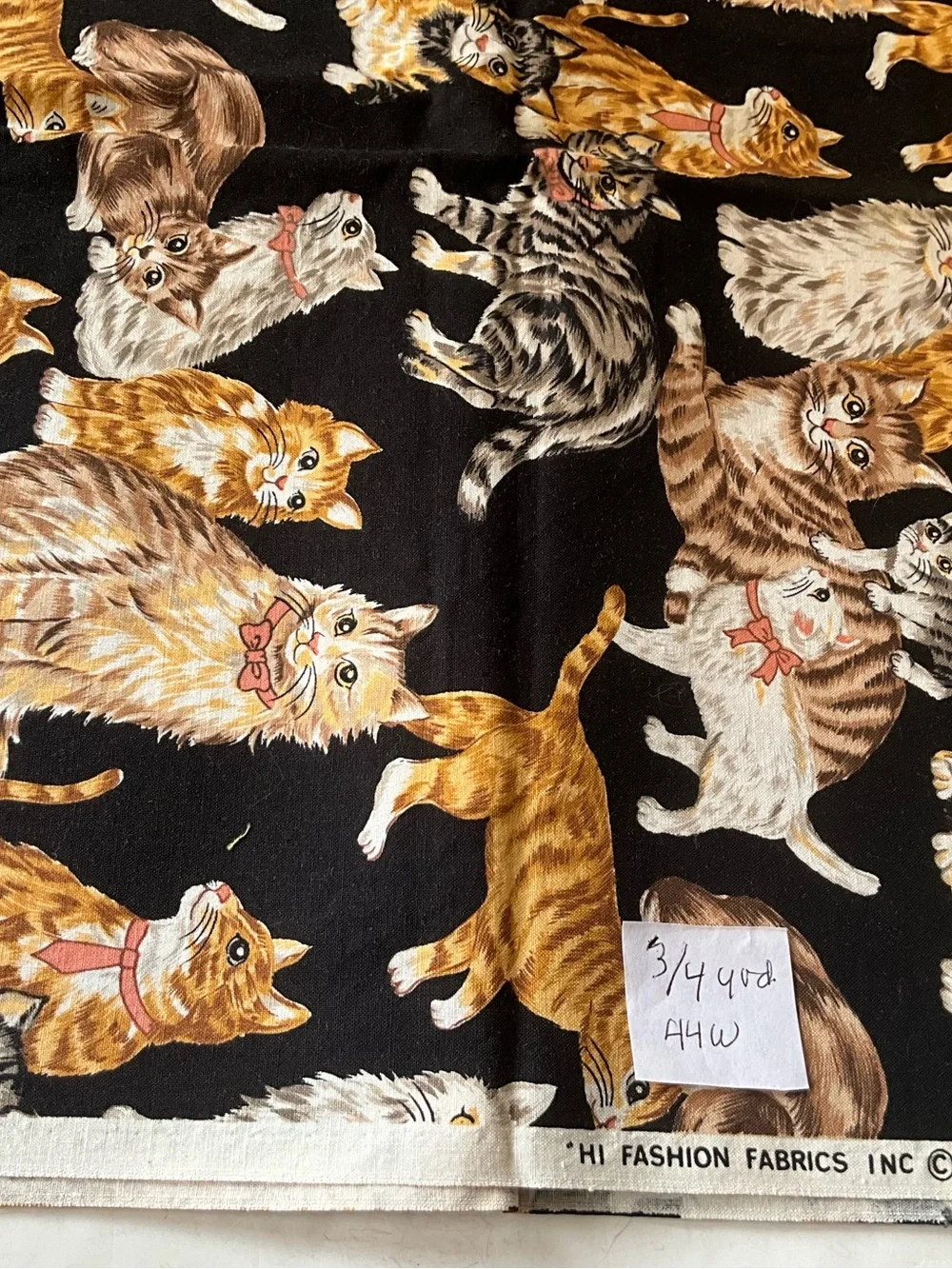 Vintage Quilting Sewing Crafts Fabric Lot Cats Tabby Cotton Orange Black Green